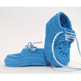 A412 Sapatinho De Croche Bebe Masculino Azul Cadarco Menino