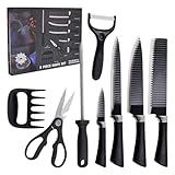 A8 MEDOOSI Kit 8 Facas Peças Inox Churrasco Cozinha Com Garra E Amolador Marrom Preto