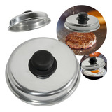 Abafador Tampa Com Pegador Aluminio Chapa Hamburguer Ovo Cor Cinza