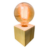 Abajur Cubo Madeira Pinus Soquete E27 Luxo Decoração Slim