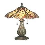 Abajur De Mesa Dale Tiffany TT70701 San Angelo Bronze Antigo E Sombra De Vidro Artístico