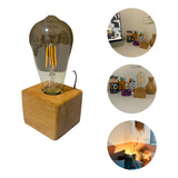 Abajur Luminaria De Mesa Cubo Madeira Maciça E27 Cabo 1 20m