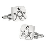 Abotoadura Masculina Símbolo Maçonaria Prateada Luxo