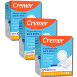 Absorventes Para Seios Cremer L30p24 Toque Suave Descartáveis Confortáveis Antivazamento Amamentação 3 Caixas