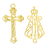 Acessórios P montagem De Terços 50 Crucifixos 50 Entremeios Cor Dourado
