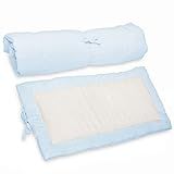 Acolchoado Pillow Top Berço Bebê E Colchonete Portátil 2 Em 1 Percal Azul E Sherpa Palha