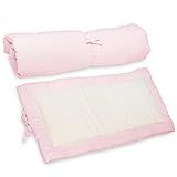 Acolchoado Pillow Top Berço Bebê E Colchonete Portátil 2 Em 1 Percal Rosa E Sherpa Palha