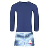 Acqua Di Mare Conjunto Sunga Boxer Infantil Menino Com Camiseta UV50 Azul Listrado E Camiseta Marinho 5 6 Anos 