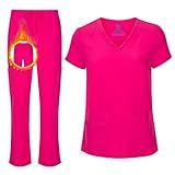 ACTIVE UNIFORMS Conjunto De Blusa E Calça Cargo Elástica E Decote Em V Para Mulheres Tamanhos Regular E Pequeno Rosa Choque Extra Grande 