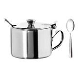 Açucareiro Aço Inox Com Colher A Tampa 450ml Mesa Café Luxo
