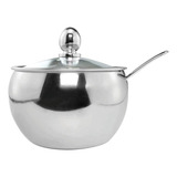 Açucareiro Aço Inox Com Tampa De Vidro E Colher Cozinha