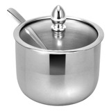 Açucareiro C Colher Aço Inox Com Tampa De Vidro 250 Ml