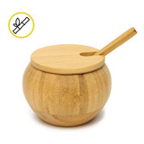 Açucareiro De Bambu Ecológico Tampa Colher Porta Condimentos