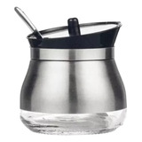 Açucareiro De Luxo Aço Inox Com Tampa E Colher 9x9 Cm Cor Prata Unyhome Redondo
