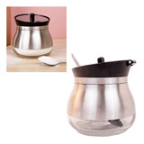 Açucareiro De Vidro E Inox Luxo Com Tampa E Colher 9x9 Cm