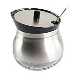 Açucareiro De Vidro Revestido Em Aço Inox Com Tampa E Colher Elegância E Praticidade Para Sua Mesa