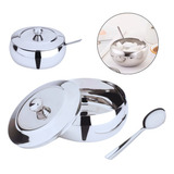 Açucareiro E Farinheira Com Colher 830ml Aço Inox Grande