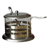 Açucareiro Em Vidro E Aço Inox Com Tampa E Colher 200ml