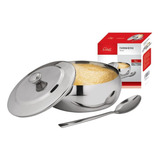 Açucareiro Farinheiro Aço Inox Class Home Com Colher E Tampa Cor Prateado