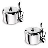 Açucareiro Inox Com Alça Tampa E Colher Para Cozinha 2 Peças
