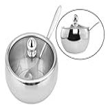 Açucareiro Inox Tampa Vidro Colher Pote Condimento Molheira