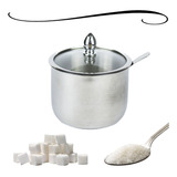 Açucareiro Para Açúcar Com Colher E Tampa Aço Inox E Vidro
