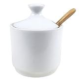 Açucareiro Porcelana Branca Com Colher Bambu 250 Gramas