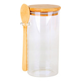 Açucareiro Saleiro Pote Vidro Grande Tampa Colher Bambu