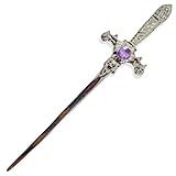 Adaga Cigana Metal Prata Brilhante Pedra Lilás 15 Cm