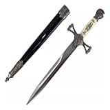 Adaga Medieval Decorativa Templária- Espada Curta Com Bainha- 35cm- Acabamento Em Prata Envelhecida