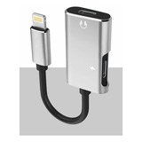 Adaptador Áudio Carregador Lightning Duplo Para iPhone Cor Prata