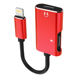 Adaptador Áudio Carregador Lightning Duplo Para iPhone Cor Vermelho