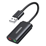 Adaptador Áudio Ugreen 3 5mm Externo Usb Microfone Placa Som