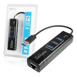 Adaptador De Rede Rj45 Gigabit Lan 1000mbps Com Hub Usb 3 0