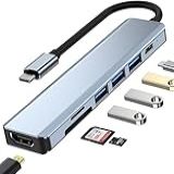 Adaptador Hub 7 Em 1 Tipo C USB 3-0 Multiportas USB Saída HDMI 4K A 60hz- Fonte De Alimentação Tipo C- Carregamento De Portas- Leitor De Cartão SD Premium