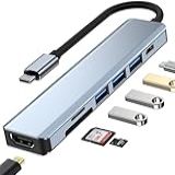 Adaptador Hub 7 Em 1 Tipo C USB 3-0 Regua Pc Adaptador Multiportas USB C Hub Com Saída HDMI 4K A 60hz- Fonte De Alimentação Tipo C- Carregamento De Portas- Leitor De Cartão SD