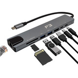 Adaptador Hub Tipo c 8 Em 1 Hdmi 4k Lan Usb 3 0 Sd tf