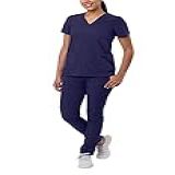 Adar Addition Go Basic Conjunto De Uniforme Hospitalar Feminino Blusa De Uniforme Médico Com Gola V E Calça Skinny Azul Marino 3X Large