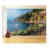 Adesivo De Parede Lago Barcos Casas Flores M Ncd213