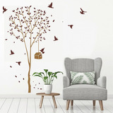 Adesivo Parede Decoração Árvore Galho Floral Pássaros Gaiola