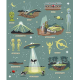 Adesivo Retrô Ufologia Aliens Art Decor 33 Cm X 48 Cm
