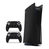 Adesivo Skin Playstation 5 Ps5 Disco Fibra Carbono Preto