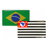 Adesivos Bandeira Brasil E São Paulo Resina Resinada Carro