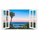Adesivos De Parede 3D Adesivos De Parede De Praia De Verão Murais Adesivos De Parede Falsos Removíveis Para Janela De Vista De Cenário Decalques De Janela Descasque E Cole Adesivos De Parede De Paisagem Marítima Para Decoração De Sala De Estar Quarto