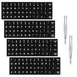 Adesivos De Teclado Inglês- 4 Peças- Adesivos Universais Para Teclado Para Laptop- Letras De Substituição- Fundo Preto Fosco E Adesivos De Letras Brancas Com 2 Pinças Para Computador- Laptop- Desktop