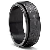 Adreamz Anel Giratório Feminino De Aço Inoxidável Com Cruz De Oração Do Senhor De 8 Mm Prata Para Ansiedade Aliança De Casamento Com Cruz De Ansiedade Anéis Gravados Anel Giratório Masculino De Aço