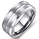 Adreamz Anel Masculino De Carboneto De Tungstênio Com Sulco De Prata Preta De 8 Mm Aliança De Casamento De Tungstênio Com Sulco Central Acabamento Escovado Fosco Bordas Chanfradas 12 Carboneto De