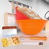 Advanced Sourdough Baking Supplies 2 Conjuntos De 23 Cm Redondo E 25 Cm Oval Dobrável De Silicone Banneton Cesta à Prova De Pão Kit Inicial De Massa Fermentada Fácil De Limpar E Armazenar