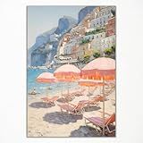 Adyggefy Pintura De Praia Retrô Arte De Parede De Paisagem Da Costa De Amalfi Pôster Costeiro De Verão Infinito Estampa Vintage De Praia Italiana Pôster De Vibração De Praia Para Apartamento