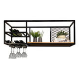 Aéreo Estilo Industrial Ferro Com Adega E Porta Taças 120cm